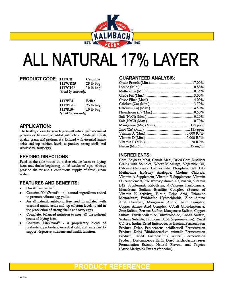 Kalmbach 17% All Natural High Calcium Layer Pellet 50lbs