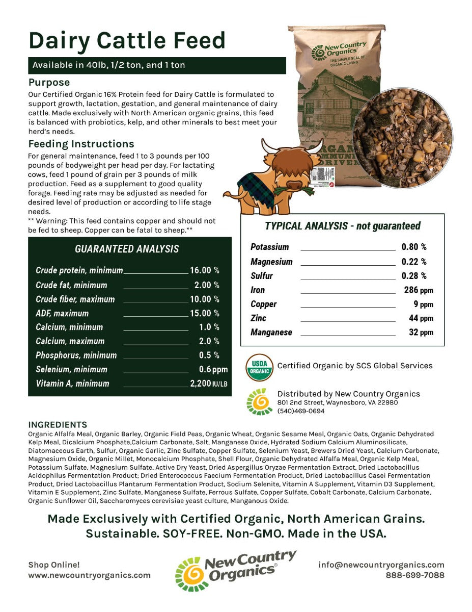 New Country Organic Dairy Cattle 40lbs