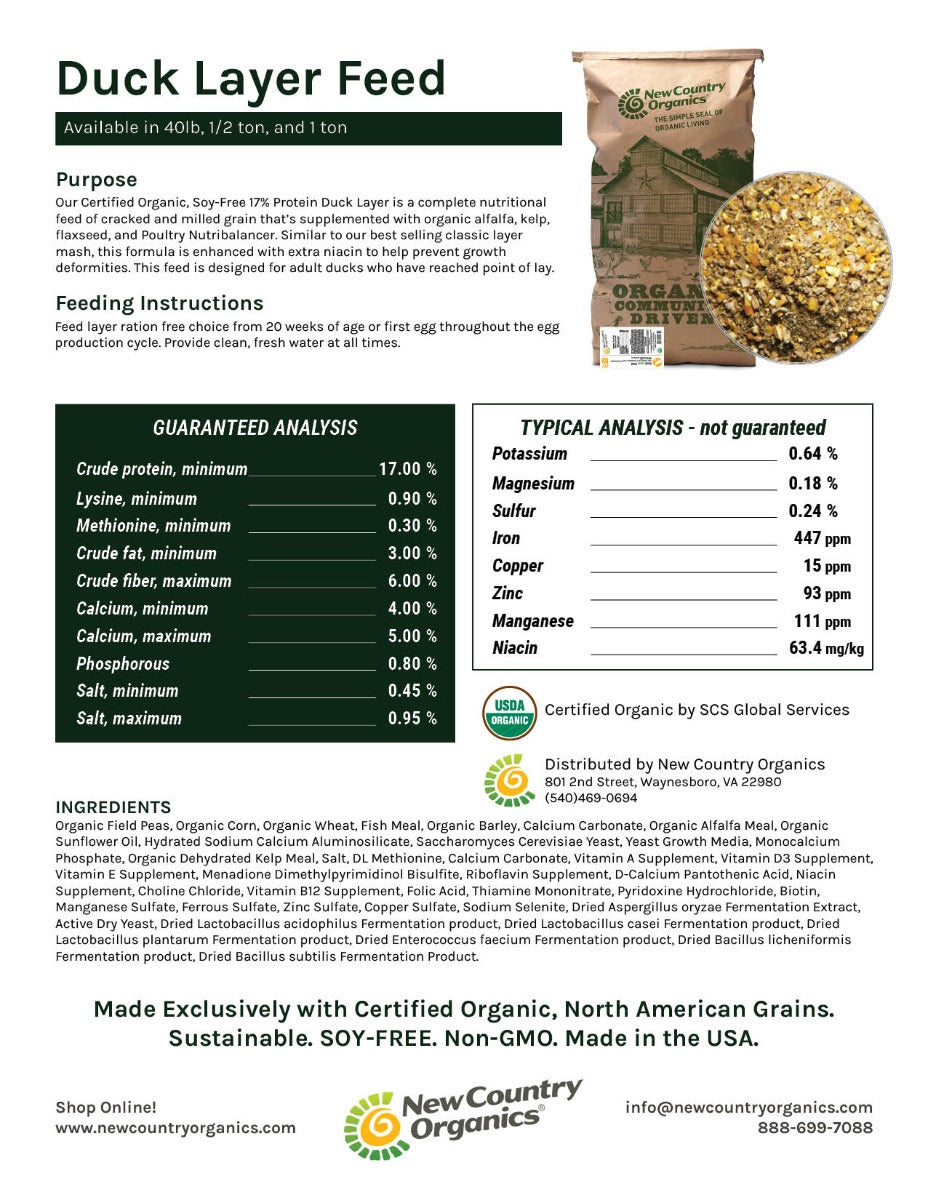 New Country Organics Duck Layer 40lbs