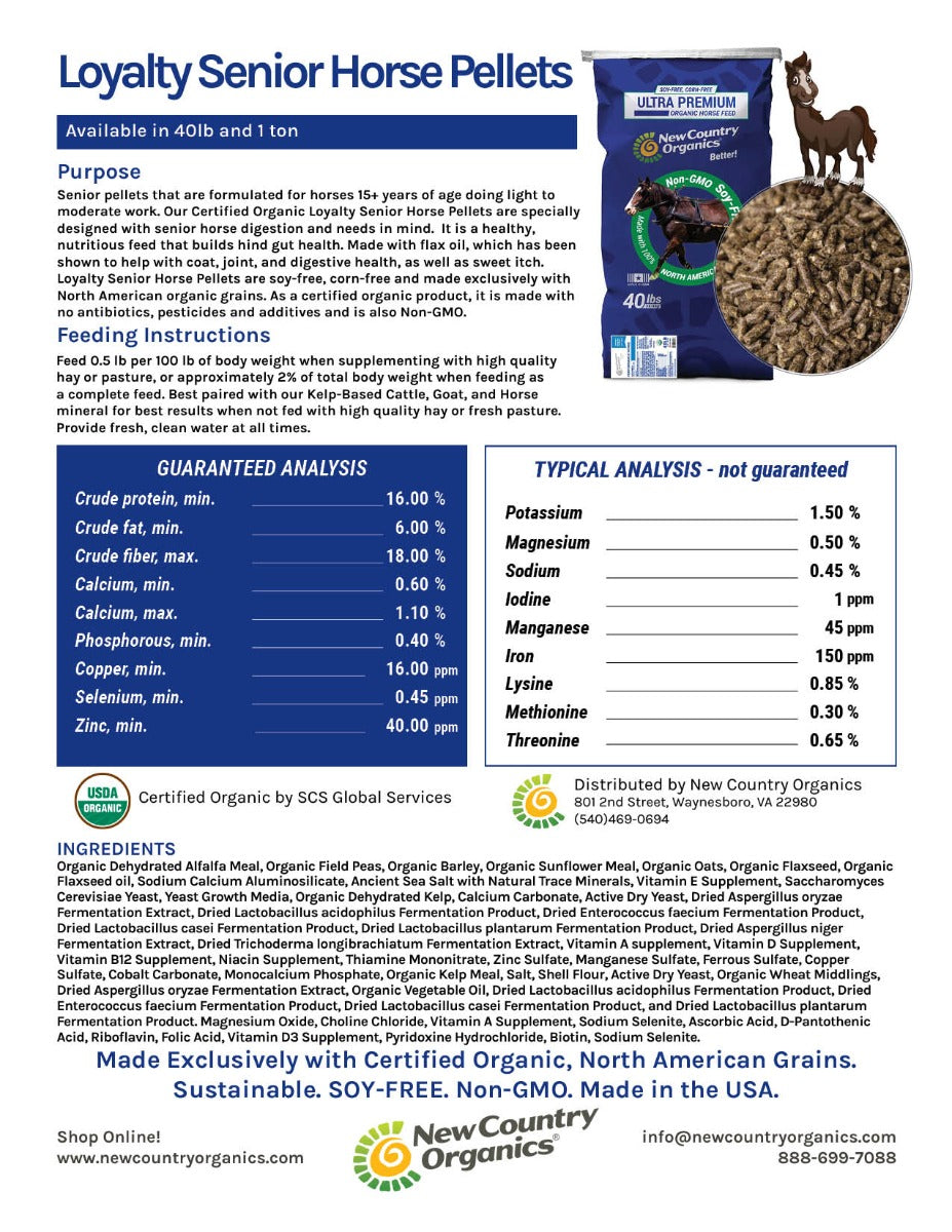 New Country Organics Senior Horse Pellets 40lbs