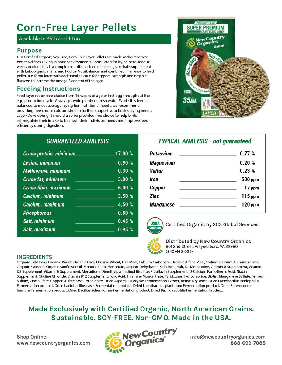 New Country Organics Corn Free Layer Pellets 35lbs
