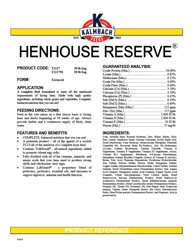 Kalmbach Henhouse Reserve Feed 50lbs