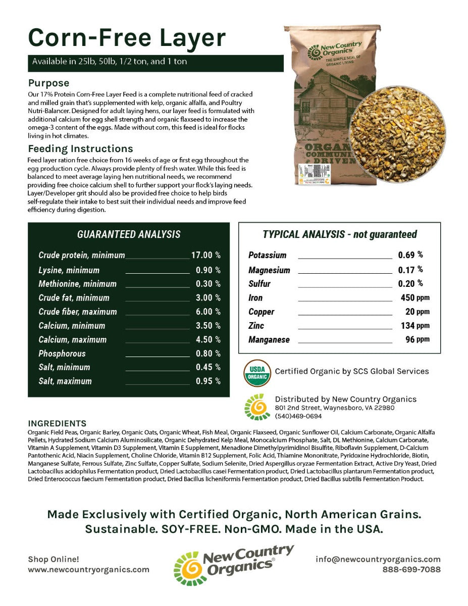 New Country Organics No Corn Layer 50lbs