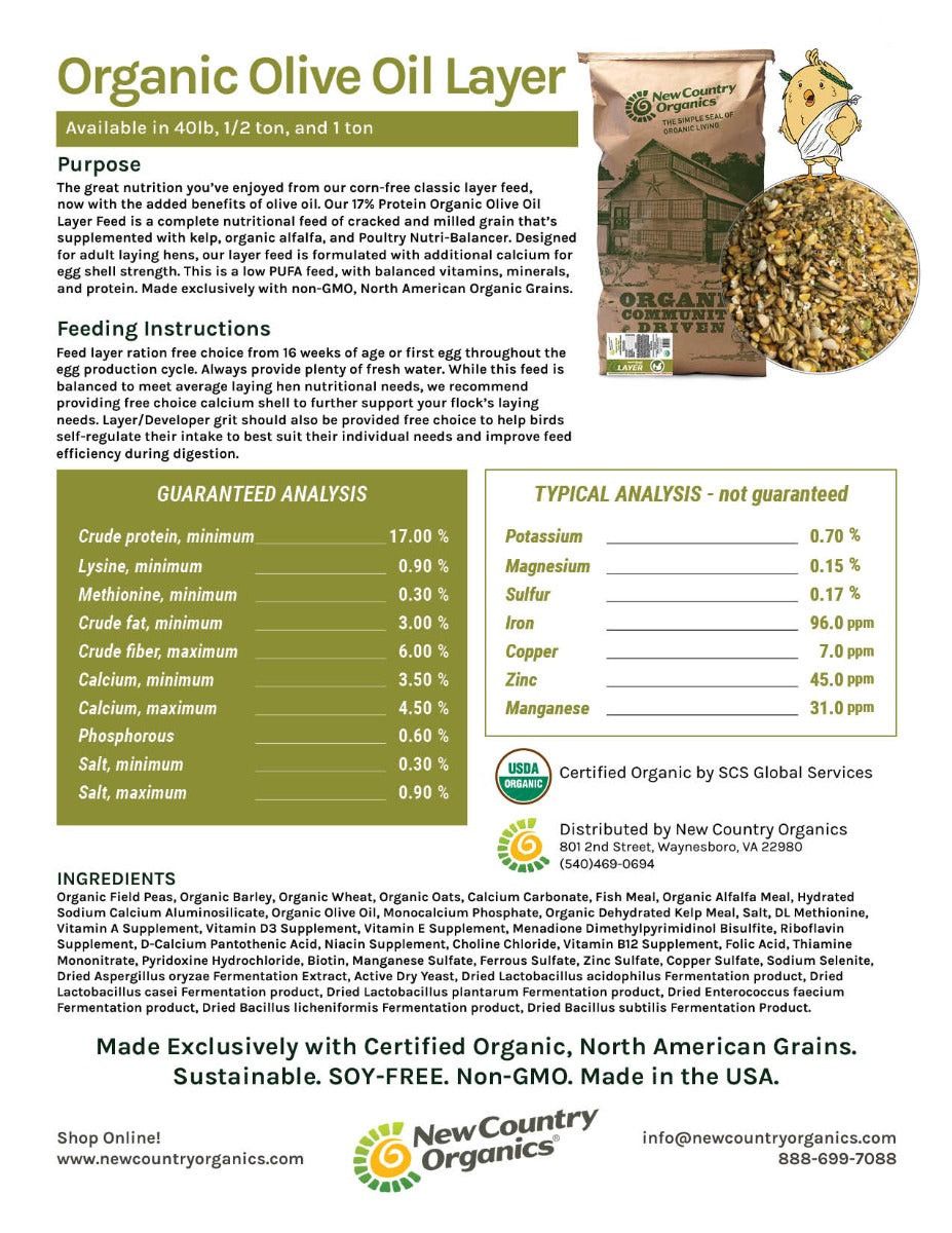 New Country Organics Olive Oil Layer 40lbs