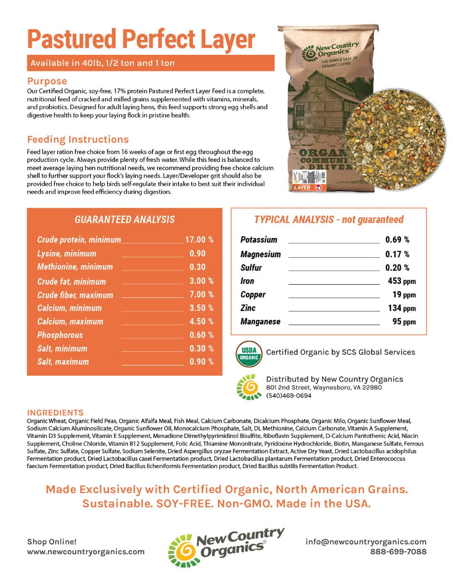 Organic Pastured Perfect Layer Mash 40lbs