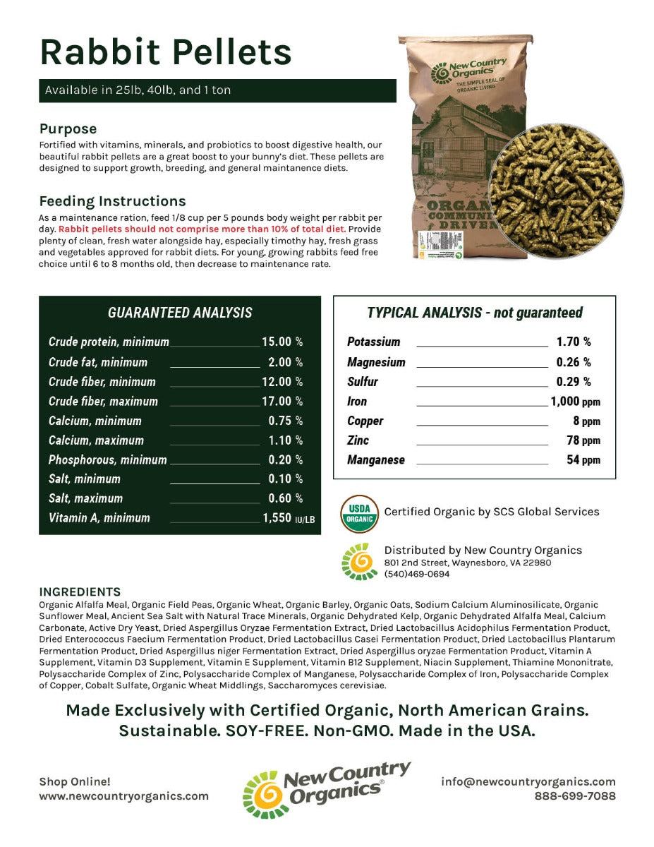 New Country Organics Rabbit Pellets 40lbs